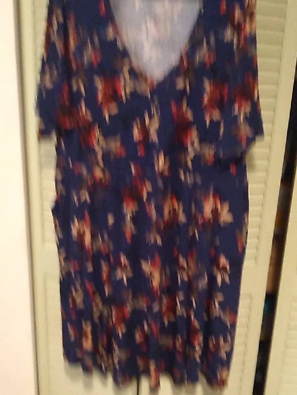 torrid Navy Floral V Neck Top with Red and Gold Accents